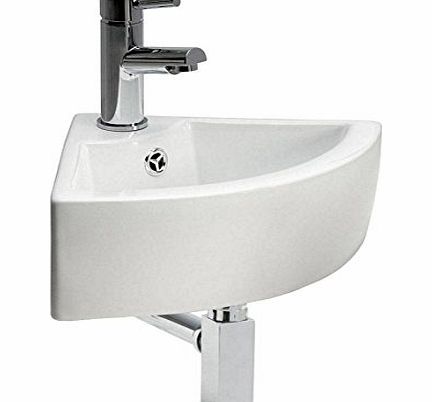 UKtapstoes BATHROOM WALL HUNG CLOAKROOM MODERN WHITE CORNER BASIN ONE TAP HOLE BATHROOM SINK