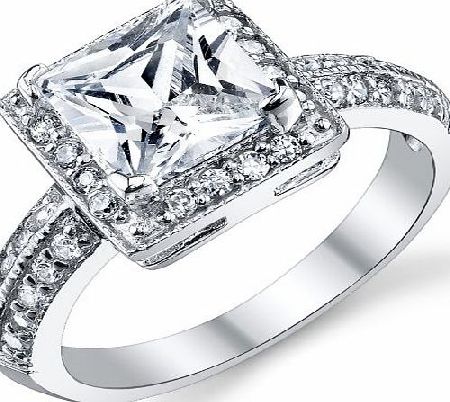 Ultimate Metals Co. 2 Carat Princess Cut CZ Sterling Silver 925 Wedding Engagement Ring Size M