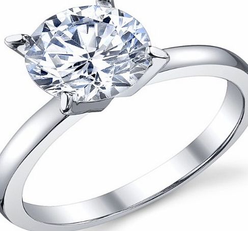 Ultimate Metals Co. 2 Carat Round Brilliant Cubic Zirconia CZ Sterling Silver 925 Wedding Engagement Ring Size M