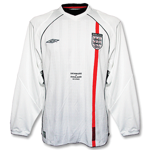 Umbro 01-03 England Home L/S Shirt   Denmark Emb   WC Logo