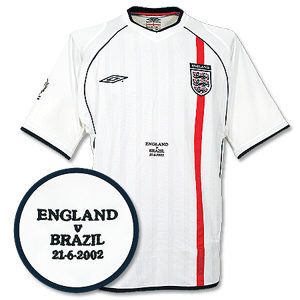 01-03 England Home Shirt + England v Brazil emb. + WC Logo