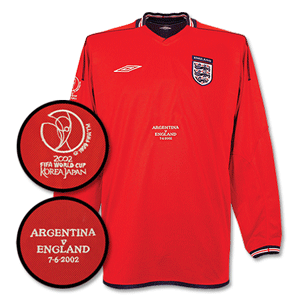 Umbro 02-03 England Away L/S Shirt   England v Argentina Emb.   WC Logo