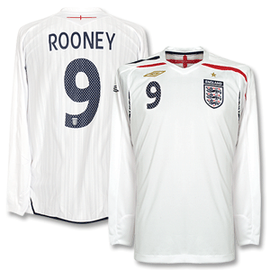 Umbro 07-09 England Home L/S Shirt   Rooney No.9