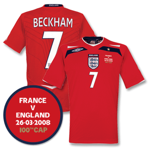 Umbro 08-10 England Away Shirt   Beckham No.7   100th Cap transfer
