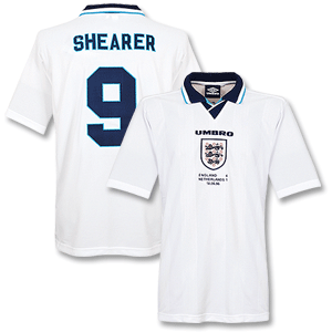Umbro 1996 England Home Retro Shirt   Shearer No.9 England v Netherlands embroidery