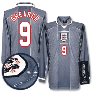 Umbro 96-97 England Away L/S Shirt   Shearer 9
