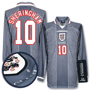 Umbro 96-97 England Away L/S Shirt - Players   Sheringham 10