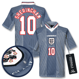 96-97 England Away Shirt Players + Sheringham 10