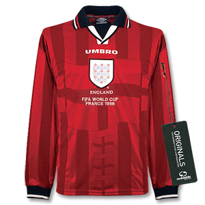 Umbro 97-99 England Away L/S shirt FIFA 98 Emb - Players