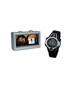 Umbro Junior Black Sports Strap Watch and Clock Set