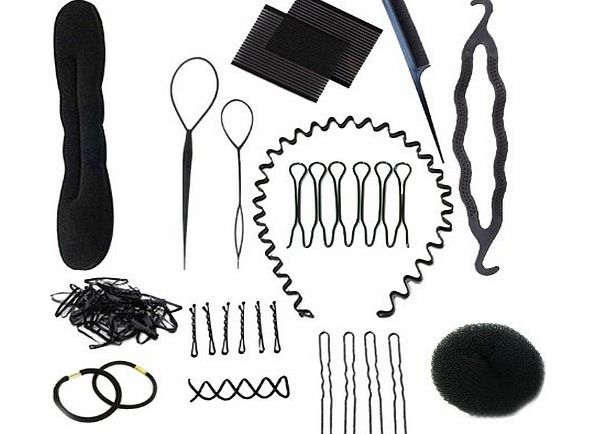 Umiwe TM) Bun Maker Roller Braid Twist Elastics Pins Hair Design Styling Tools Kit ,Black With Umiwe Accessory
