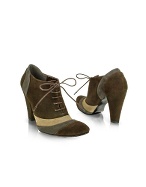 Tricolor Brown Suede Lace-up Booties