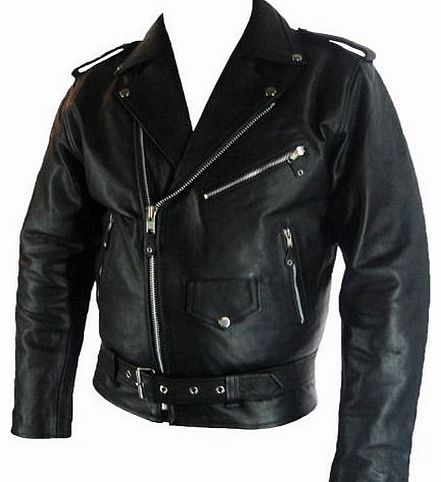 Mens classic Brando Biker style Real Leather Jacket #B2 (M)
