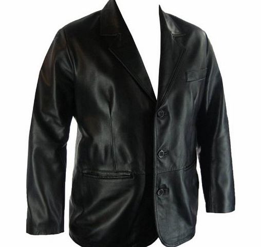 Unicorn London UNICORN Mens Real Leather Jacket Classic Suit Blazer Black #G4 (4XL)