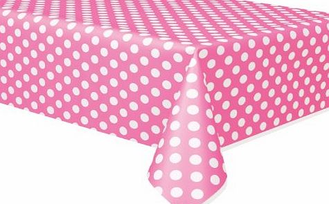 Unique 1.3 x 2.7m Polka Dot Plastic Table Cover (Pink)
