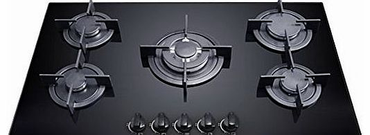 90cm 5 Burner Built-in Tempered Ceramic Glass Gas Hob with Flame Safety Device