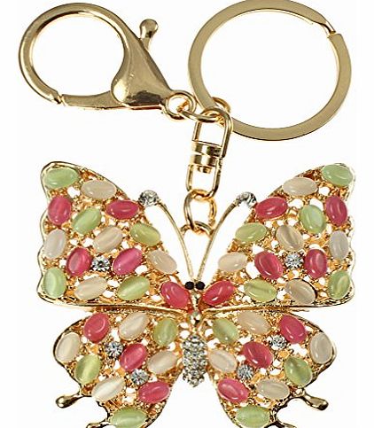 Beautiful rainbow colour crystal 3D gold plated butterfly handbag charm or keyring accessory