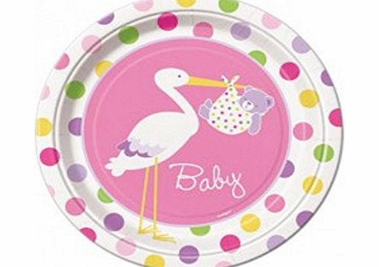 Unique Party Baby Shower Party Tableware Pink Dinner Plates 22.9cm - Pack of 8