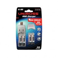 Uniross 4 x 1000mAh AAA Batteries   FREE USB Battery Charger