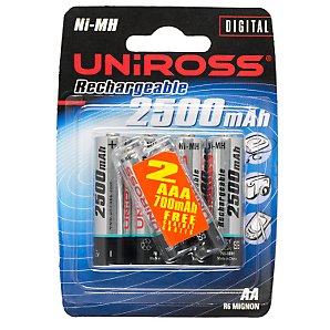 Uniross 4 x AA Rechargeable Batteries - 2500mAh