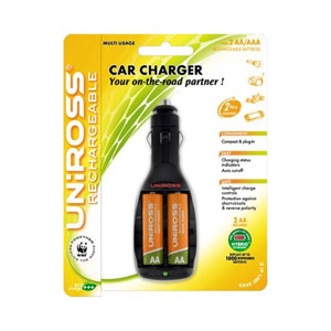 Uniross Car Charger   2 x AA Multi Usage Batteries