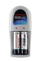 The Uniross X-Press Mini compact charger will charge 2 AA/AAA Ni-MH / Ni-Cd rechargeable battereis o