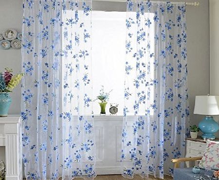Unisky Transparent Sheer Flower Floral Print Offset Curtain Panel