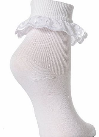 Universal Textiles Baby/Girls Extra Soft Frilly Lace Top Socks (Pack of 3) (6-8 (Age: 2-4 years)) (White)