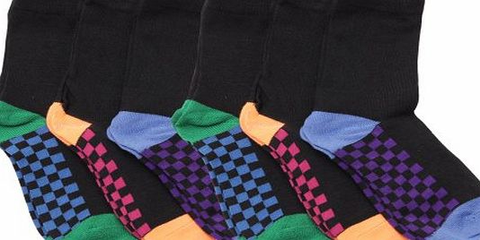 Universal Textiles Childrens Boys Football amp; Stripe Pattern Casual Socks (Pack of 6) (UK Shoe: 12.5-3.5, EUR 31-36 (8-12 years)) (Check Design)