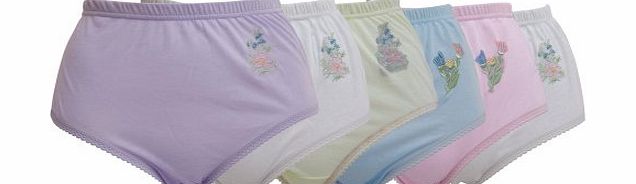 Universal Textiles Womens/Ladies Embroidered Underwear Full Briefs (Pack of 6) (UK 12-14 EURO 40-42 (Waist 28-31inch, 71-76cm)) (Assorted)