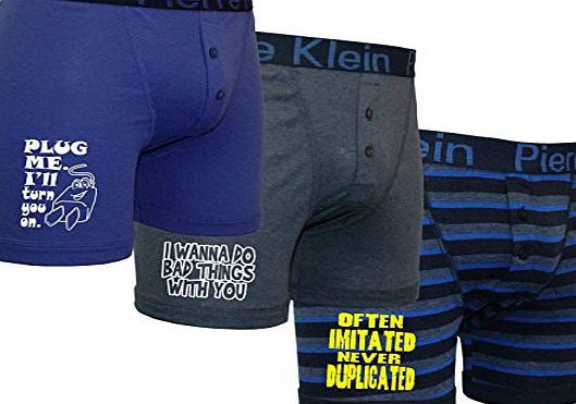 UniversalGarments Mens 3 Pack Pierre Klein PLUG ME IN-BAD THINGS-NEVER DUPLICATED Funny Jersey Boxer Shorts Black-Green-Stripes-Medium
