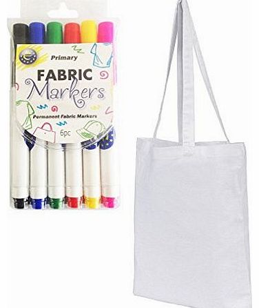 10 Pack White Cotton Tote Shopper Bags with Free Fabric Pens!
