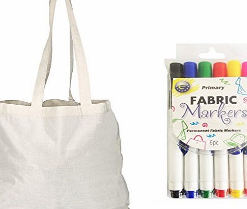 Unknown 5 Pack Cotton Tote Shopper Bags with Fabric Pens for Crafts Arts (Natural)