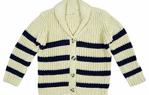 Boys Chunky Knitted Navy Stripe Cowl Neck Winter Cardigan sizes from 3 Months to 5 Years
