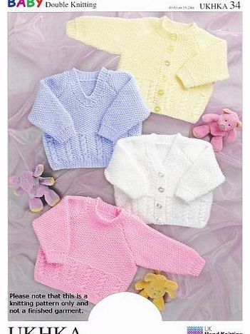 Unknown Double Knitting Pattern - UKHKA 34 Baby Cardigans 