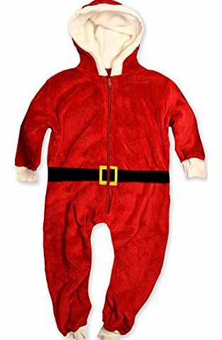 Kids Santa Onsie Girls Boys Childrens Fleece All In One Jumpsuit New 5-12 Years