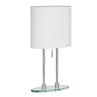 Polished chrome table lamp with white shade aqua glass base and on/off pull switch. Height - 48cm Di
