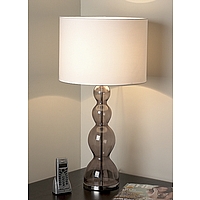 Smoked glass table lamp complete with white shade. Height - 70cm Diameter - 35.5cmBulb type - BC GLS