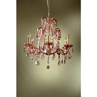 This is a stunning all pink 6 light chandelier with pink crystal droplets and trimmings.If you