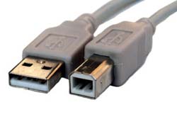 An A to B USB cable, suitable for connections such