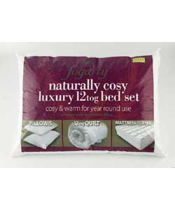 Pack includes duvet, mattress topper and 2 pillows.100% white duck feather filling. 65%