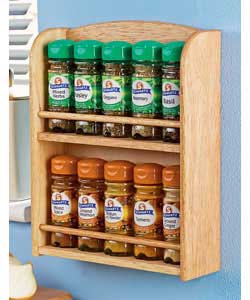 Includes 10 jars filled with Schwartz herbs and spices.Wall mountable.Size (H)28.5, (W)24, (D)7cm.