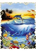 1 000-piece Art Deco-style dolphin image with detailed edging. Measures 25`` x 19``