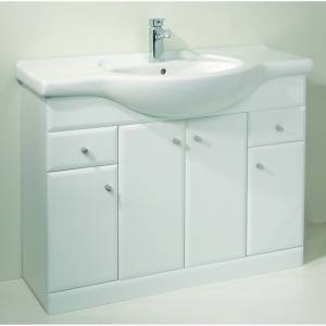 Unbranded 1100mm White High Gloss Vanity Unit with Drawers