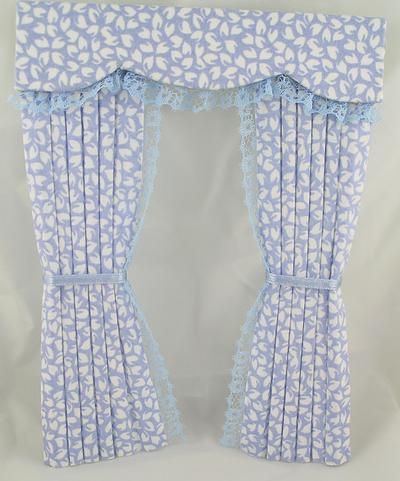 1:12 Scale Dolls House Miniature Curtains in Blue and White