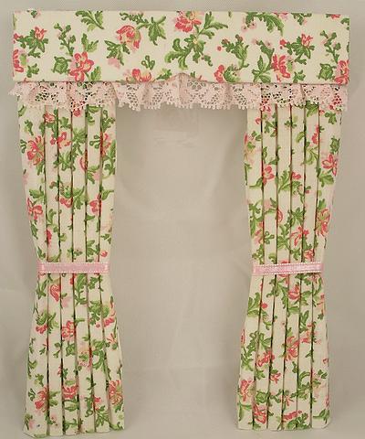 1:12 Scale Dolls House Miniature Curtains in Laura Ashley Cotton Fabric with Lace Trim