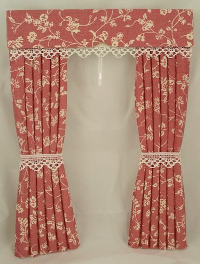 1:12 Scale Dolls House Miniature Curtains in Salmon and Cream Laura Ashley Cotton Fabric