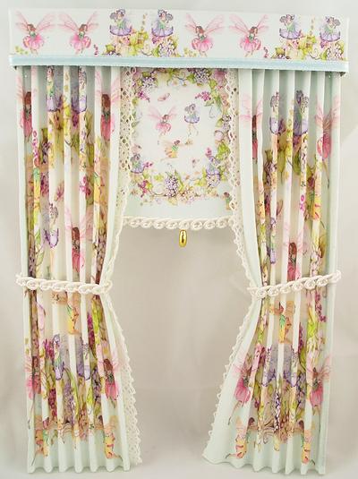 1:12 Scale Dolls House Miniature Fairy Ring Curtains with Pelmet, Roller Blind