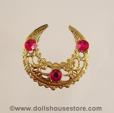 1:12 Scale Doll House Miniature Imitation Ruby Crescent Filigri Choker Style Necklace. Individually