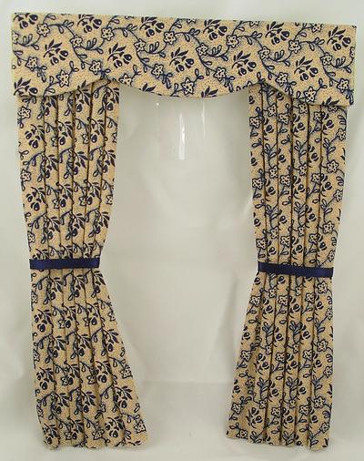 1:12 Scale Dolls House Miniature Curtains in Navy Blue and Beige Laura Ashley Cotton